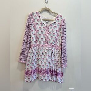 Haute Hippie Women's Large White Pink Boho Floral Long Sleeve Mini Dress NWOT